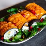 Baked eggplant rolls ups with tzatziki recipe (side dish & appetizer)