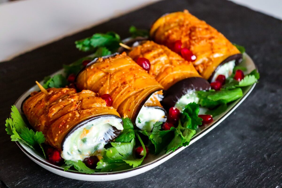 Vegan eggplant rollups appetizer recipe Bubble Green